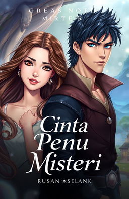 A beautiful cover illustration for the story 'Cinta Penuh Misteri', featuring two main characters: Adara and Asatra