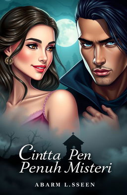 A stunning book cover featuring two main characters: Adara, a graceful woman with a soft demeanor and a sweet smile, and Asatra, a strong and impressive man with black hair, blue eyes, and a cold expression