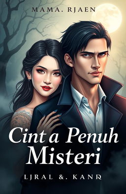 A stunning book cover featuring two main characters: Adara, a graceful woman with a soft demeanor and a sweet smile, and Asatra, a strong and impressive man with black hair, blue eyes, and a cold expression