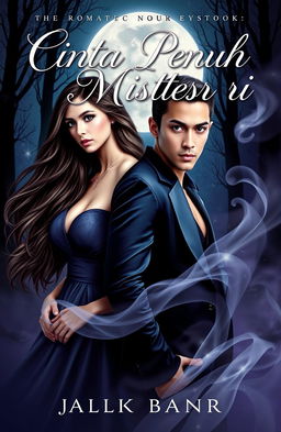 A romantic mystery novel cover featuring two intriguing characters, Adara and Asatra, surrounded by an enigmatic and alluring atmosphere