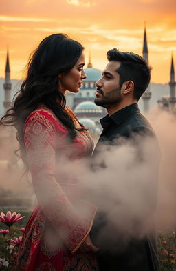 A captivating and mysterious scene depicting the love story of Adara and Asatsra set in a beautiful Turkish landscape