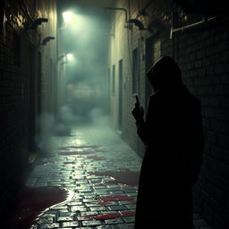 A mysterious scene set in an eerie, dimly lit alleyway, featuring a surprising plot twist