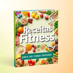A vibrant and inspiring book cover for a fitness recipe book titled 'Receitas Fitness para um Corpo Perfeito'