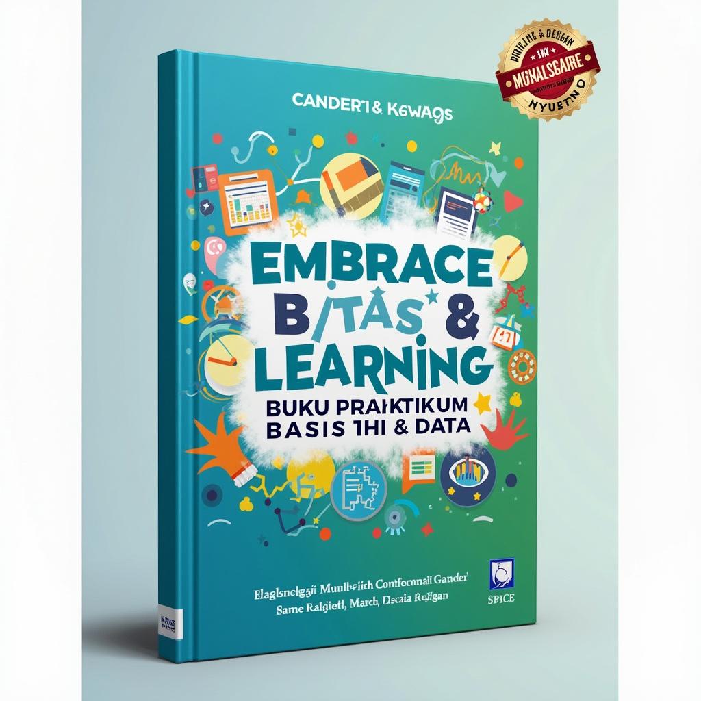 A visually engaging book cover design for 'Embrace Learning: Buku Praktikum Basis Data II'