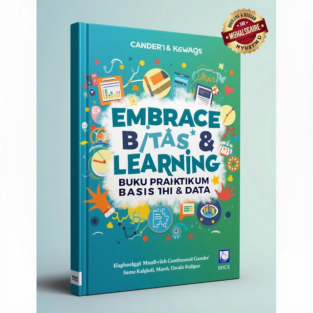 A visually engaging book cover design for 'Embrace Learning: Buku Praktikum Basis Data II'