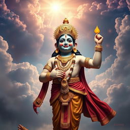 A majestic depiction of Lord Vishnu in his Vamana avatar, standing elegantly with a serene expression