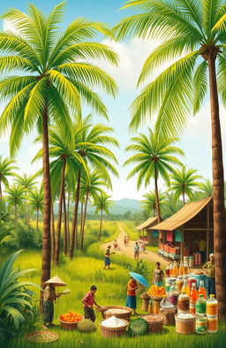 A detailed illustration showcasing the economic potential of the Lontar tree in Rote Ndao