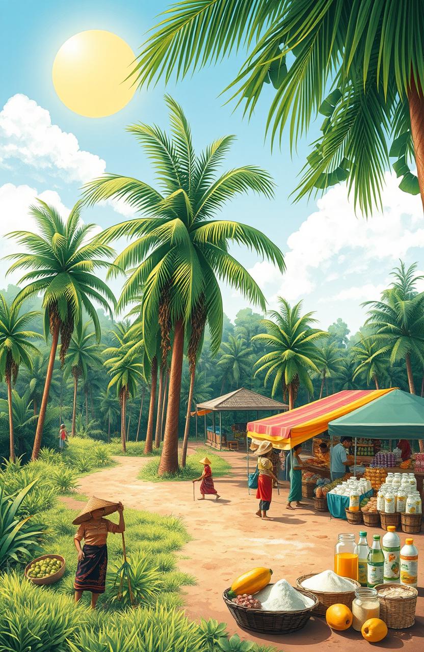 A detailed illustration showcasing the economic potential of the Lontar tree in Rote Ndao