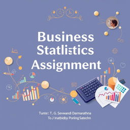 A cover page design for a Business Statistics Assignment, featuring an elegant layout with beautiful and relevant pictures that symbolize business and statistics, such as graphs, charts, and calculators