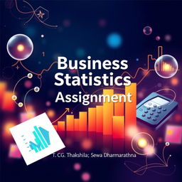 A cover page design for a Business Statistics Assignment, featuring an elegant layout with beautiful and relevant pictures that symbolize business and statistics, such as graphs, charts, and calculators