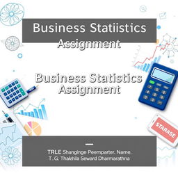 A cover page design for a Business Statistics Assignment, featuring an elegant layout with beautiful and relevant pictures that symbolize business and statistics, such as graphs, charts, and calculators