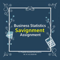 A cover page design for a Business Statistics Assignment, featuring an elegant layout with beautiful and relevant pictures that symbolize business and statistics, such as graphs, charts, and calculators