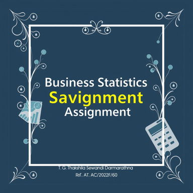 A cover page design for a Business Statistics Assignment, featuring an elegant layout with beautiful and relevant pictures that symbolize business and statistics, such as graphs, charts, and calculators