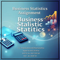 A cover page design for a Business Statistics Assignment, featuring an elegant layout with beautiful and relevant pictures that symbolize business and statistics, such as graphs, charts, and calculators