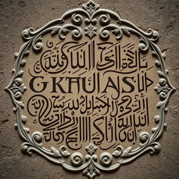 A highly detailed close-up shot of the curse inscription on Tamerlane's tomb, showcasing intricate calligraphy and ornate carvings
