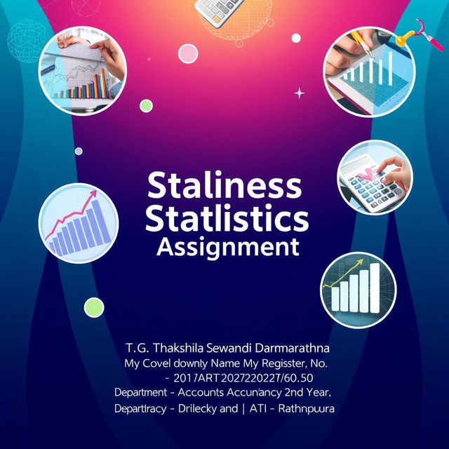 A visually appealing cover page design for a Business Statistics Assignment, featuring beautiful and relevant pictures that symbolize business and statistics, such as graphs, charts, and calculators