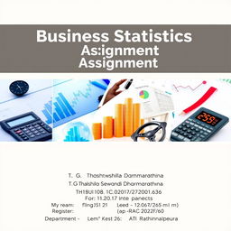 A visually appealing cover page design for a Business Statistics Assignment, featuring beautiful and relevant pictures that symbolize business and statistics, such as graphs, charts, and calculators