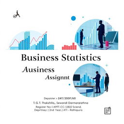 A professionally designed cover page for a Business Statistics Assignment, featuring beautiful and engaging images related to statistics and business themes, such as graphs, charts, and analytical figures