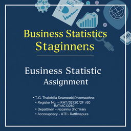 A professionally designed cover page for a Business Statistics Assignment, featuring beautiful and engaging images related to statistics and business themes, such as graphs, charts, and analytical figures