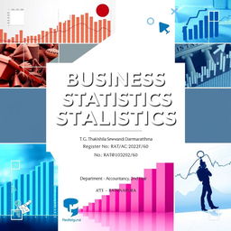 A professionally designed cover page for a Business Statistics Assignment, featuring beautiful and engaging images related to statistics and business themes, such as graphs, charts, and analytical figures