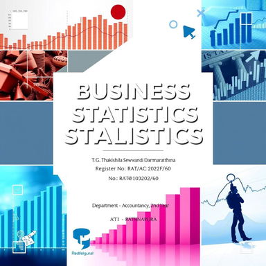 A professionally designed cover page for a Business Statistics Assignment, featuring beautiful and engaging images related to statistics and business themes, such as graphs, charts, and analytical figures
