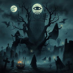 An eerie and atmospheric illustration depicting various historical curses from different cultures around the world