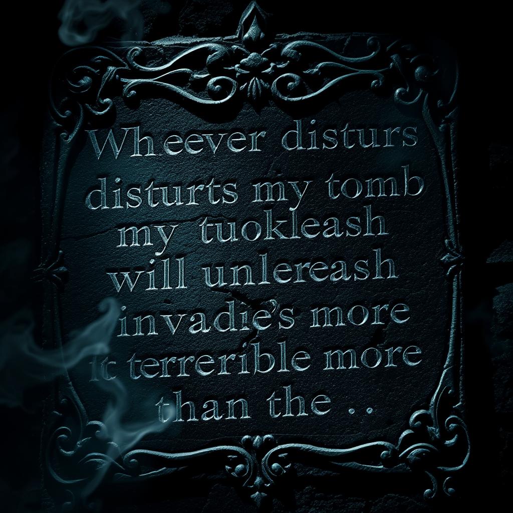 An eerie close-up of the curse inscription that reads: 'Whoever disturbs my tomb will unleash an invader more terrible than me