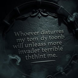 An eerie close-up of the curse inscription that reads: 'Whoever disturbs my tomb will unleash an invader more terrible than me