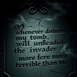 An eerie close-up of the curse inscription that reads: 'Whoever disturbs my tomb will unleash an invader more terrible than me