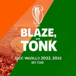 A striking and dynamic poster for the '13th ICC World Cup 2023 (India)' featuring the names 'Blaze' and 'Tonk' prominently