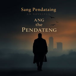 A dramatic and aesthetic book cover for a novel titled 'Sang Pendatang' (The Newcomer), featuring a lone silhouetted figure walking towards a distant, shadowy cityscape in a moody late afternoon/early evening setting