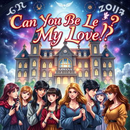 A magical book cover for 'Can You Be My Love?', depicting the enchanting Arwana School, a hidden magic institution for selected zodiac students