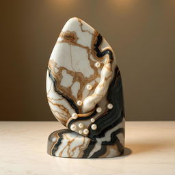 A stunning sculpture featuring a seamless blend of beautiful Academy marble, rich onyx, and lustrous pearls