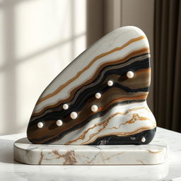 A stunning sculpture featuring a seamless blend of beautiful Academy marble, rich onyx, and lustrous pearls
