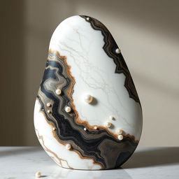 A stunning sculpture featuring a seamless blend of beautiful Academy marble, rich onyx, and lustrous pearls