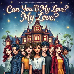 A captivating book cover for 'Can You Be My Love?', featuring the magical Arwana School, a hidden institution for chosen zodiac students
