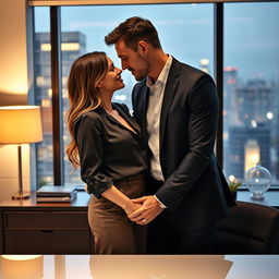 A captivating scene depicting the intimacy of two office professionals in a romantic setting