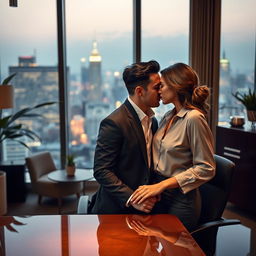 A captivating scene depicting the intimacy of two office professionals in a romantic setting