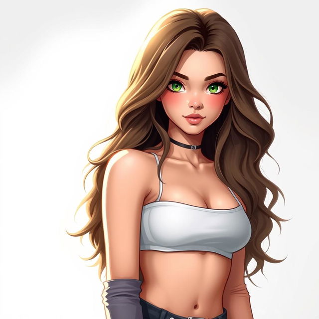 Transforming a young character with green eyes into a striking female figure