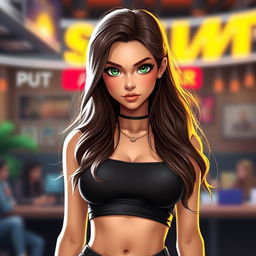 Transforming a young character with green eyes into a striking female figure