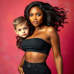 Transforming a young, small white boy with green eyes into a tall, stunning black female figure