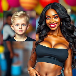 Transforming a young, small white boy with green eyes into a tall, alluring black female figure