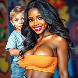 Transforming a young, small white boy with green eyes into a tall, alluring black female figure