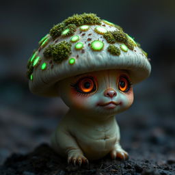 A short, slightly rounded creature resembling a living mushroom