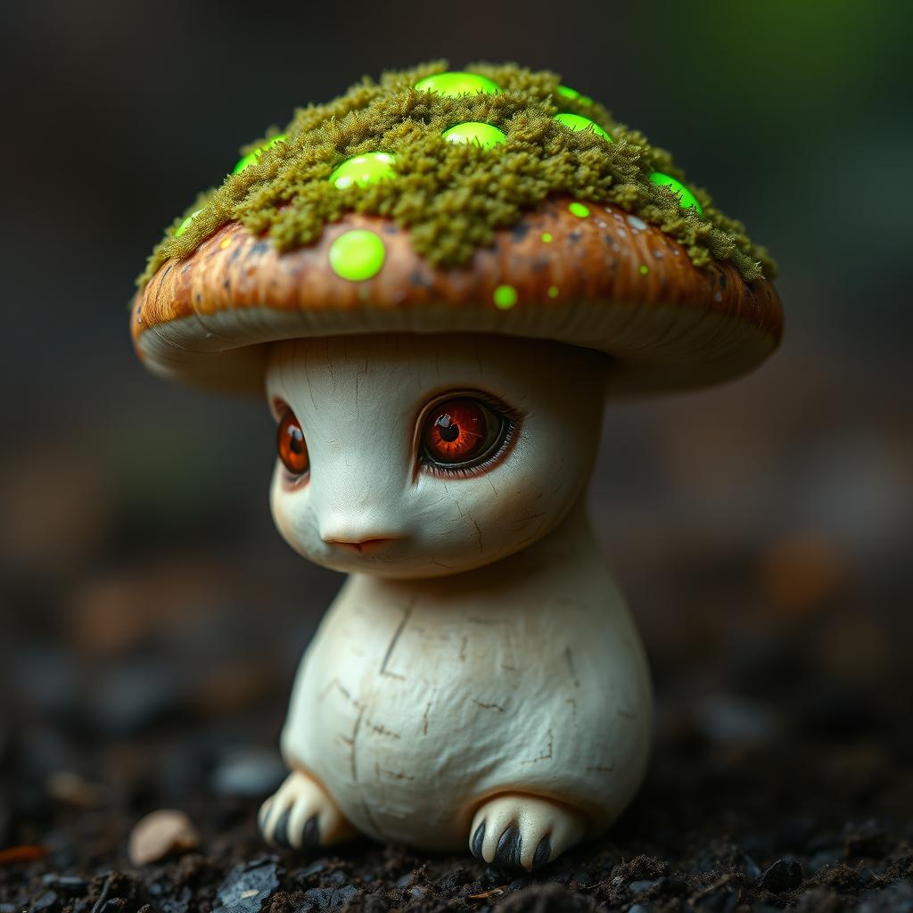 A short, slightly rounded creature resembling a living mushroom