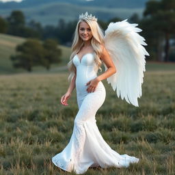 A beautiful hourglass-shaped girl with very long white, silver, and light blue hair, featuring a sweet, soft face adorned with light pastel makeup