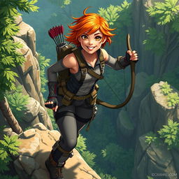 A spirited and adventurous young woman named Roxanne, or Roxy, aged 19, depicted in a dynamic forest environment