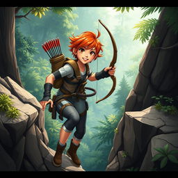 A spirited and adventurous young woman named Roxanne, or Roxy, aged 19, depicted in a dynamic forest environment