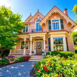 A beautiful house facade showcasing elegant architectural features