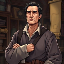A seasoned man named Franklin, aged 55, illustrated in a thoughtful and commanding pose